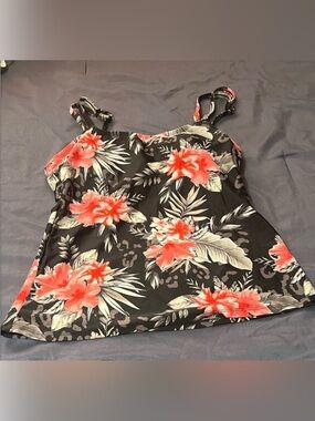 Christina Black Tankini Top with Coral Floral Print